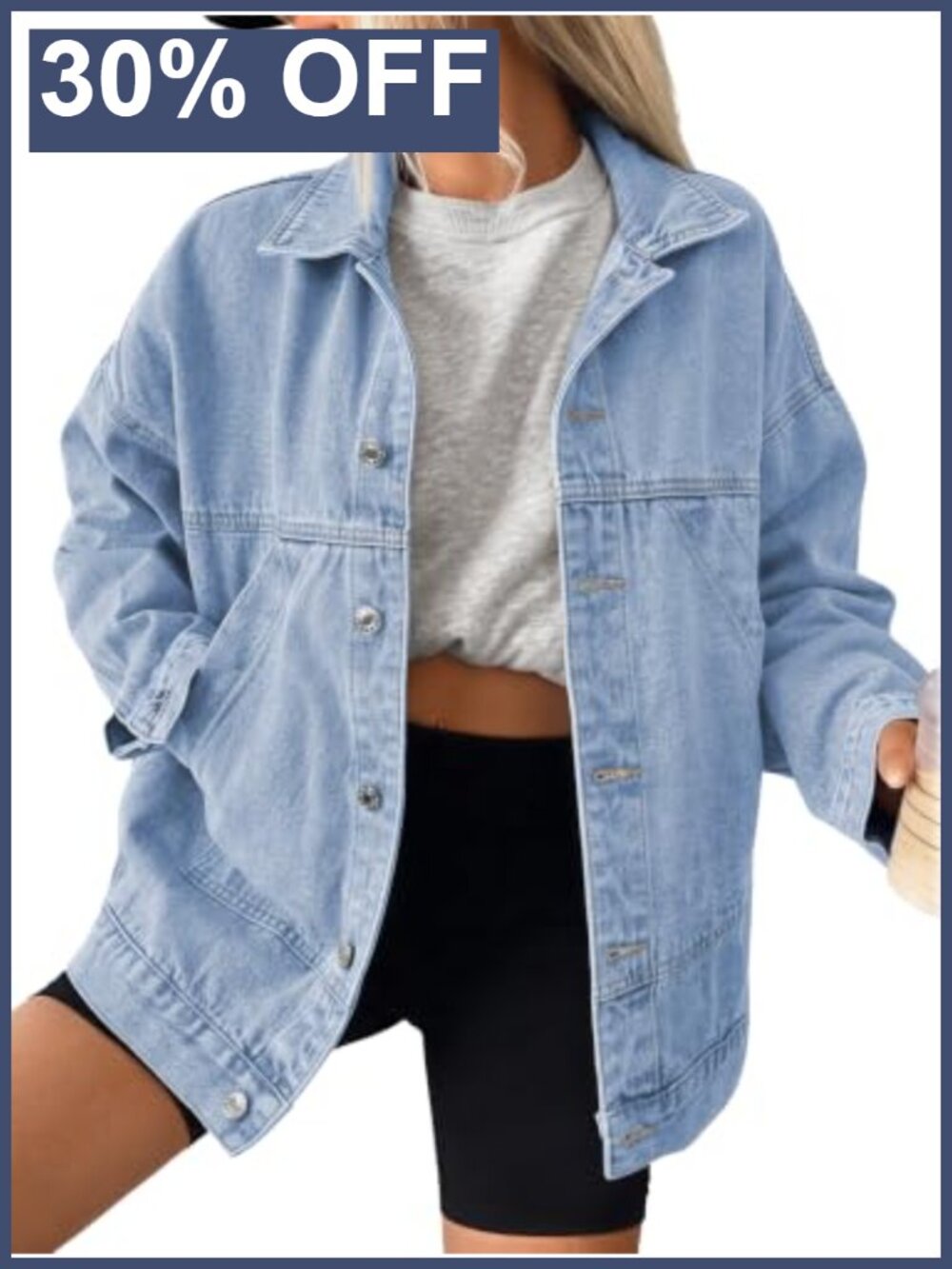 Oversized Boyfriend Denim Jacket 100% Cotton Trucker Coat